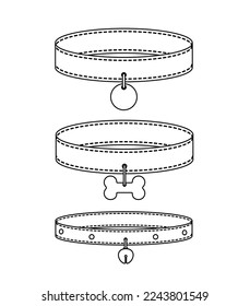 Conjunto de collares de mascotas. Collares negros y blancos para perros y gatos. Pasos de ilustración vectorial aislados