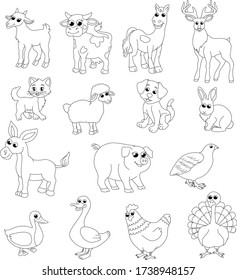 Set of pet coloring books for children silhouettes