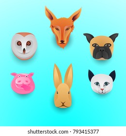 Set of pet face cartoon illustration, cute animal head icon concept