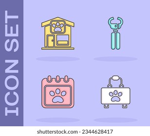 Set Pet first aid kit, grooming, Calendar and nail clippers icon. Vector