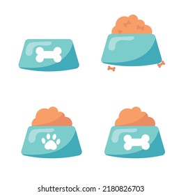 Set of pet food in a bowl. Vector illustration