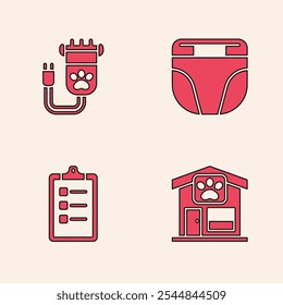 Set Pet grooming, Hair clipper pet, Diaper for dog and Grooming salon price list icon. Vector