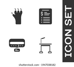 Establezca la tabla de preparación de mascotas, Paw print, Collar con la etiqueta de nombre y el icono de la lista de precios del salón Grooming. Vector
