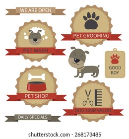 Set of Pet Hair Salon and grooming badges in vintage style