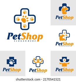 Set Of Pet Health Logo Design Template. Pet Logo Concept Vector. Emblem, Creative Symbol, Icon