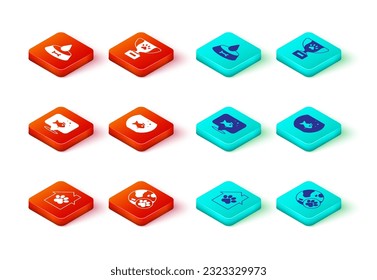 Set Pet house, World pet, Fish, Aquarium with fish, award symbol and food bowl for cat dog icon. Vector