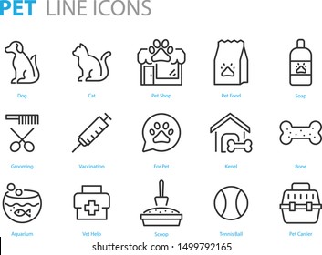 set of pet icons, dog, cat, puppy, animals