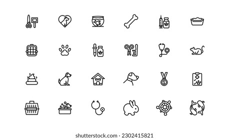 set of pet icons, dog, cat, puppy, animals.Pet, vet, pet shop, types of pets - minimal thin line web icon set. Outline icons collection.
