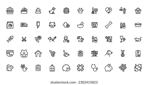 set of pet icons, dog, cat, puppy, animals.Pet, vet, pet shop, types of pets - minimal thin line web icon set. Outline icons collection.
