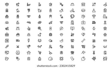 set of pet icons, dog, cat, puppy, animals.Pet, vet, pet shop, types of pets - minimal thin line web icon set. Outline icons collection.
