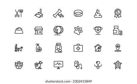 set of pet icons, dog, cat, puppy, animals.Pet, vet, pet shop, types of pets - minimal thin line web icon set. Outline icons collection.
