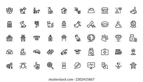 set of pet icons, dog, cat, puppy, animals.Pet, vet, pet shop, types of pets - minimal thin line web icon set. Outline icons collection.
