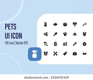 set of pet icons, dog, cat, puppy, animals. Vector user interface icon set collection.