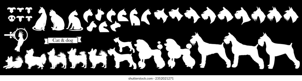 Set of pet icons. Miscellaneous signs of cats, dogs, parrot and cat and dog noses. Vector Illustration