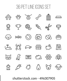 Set of pet icons in modern thin line style. High quality black outline farm animal symbols for web site design and mobile apps. Simple linear veterinary pictograms on a white background.