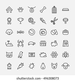 Set of pet icons in modern thin line style. High quality black outline farm animal symbols for web site design and mobile apps. Simple linear veterinary pictograms on a white background.