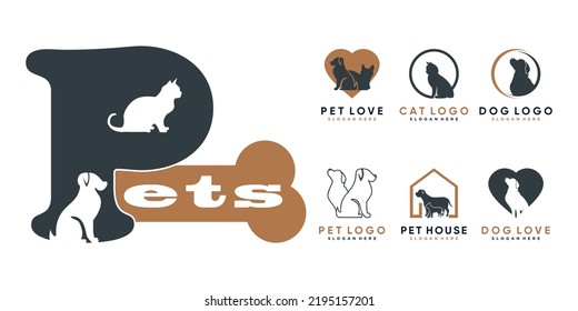 Set Of Pet Logo Design Bundle For Pet Shop Or Pet Clinic Icon With Modern Concept Premium Vector