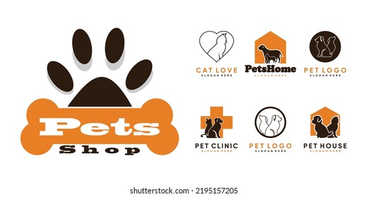 Set Of Pet Logo Design Bundle For Pet Shop Or Pet Clinic Icon With Modern Concept Premium Vector