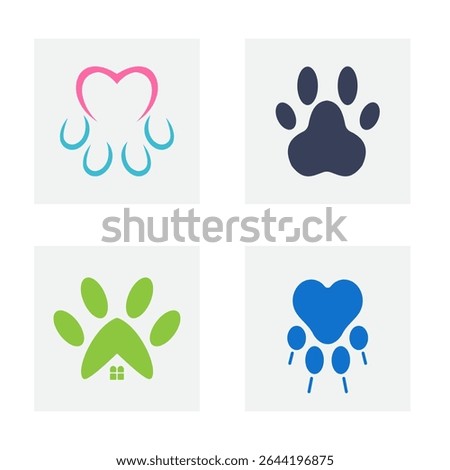Set Of Pet Logo Design. Paw Symbol Vector Template
