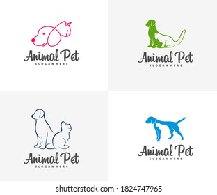 Set of Pet Logo dog cat design vector template. Animals Veterinary clinic Logotype concept outline icon.