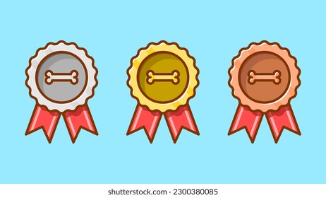 Set of Pet Medals Bold Cartoon Style Front View Simple Illustration