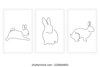 set of pet and rabbit line art continuous line hand drawn for logo design
