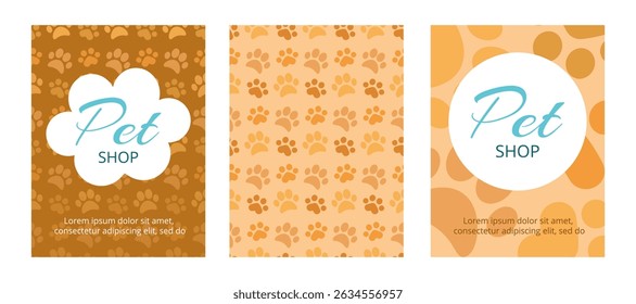 Set of pet shop design with playful paw prints. perfect for veterinary or pet care services. Vector illustration