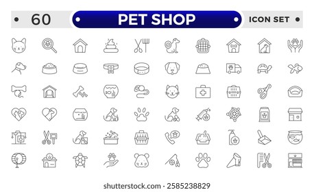 Set of pet shop icons, dog, cat, puppy, animals. Pet, vet, pet shop, types of pets - minimal thin line web icon set. Outline icons collection.
