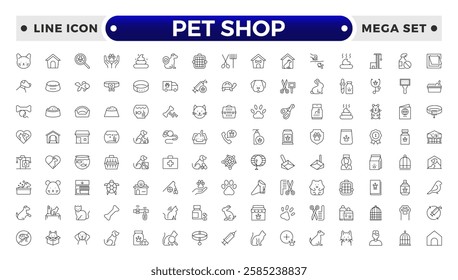 Set of pet shop icons, dog, cat, puppy, animals. Pet, vet, pet shop, types of pets - minimal thin line web icon set. Outline icons collection.
