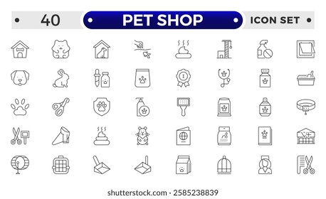 Set of pet shop icons, dog, cat, puppy, animals. Pet, vet, pet shop, types of pets - minimal thin line web icon set. Outline icons collection.
