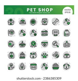 Set of pet shop icons. Rounded shapes style icon bundle. Vector Illustration