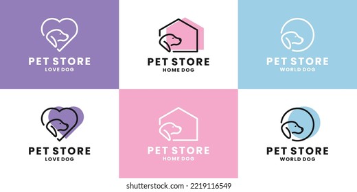set of pet store logo design. dog love, dog house, dog world logotype