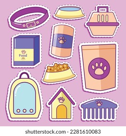 Set of Pet Stuff Cute Sticker Illustration Set