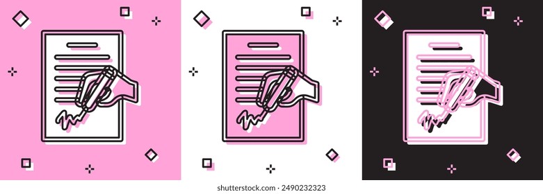 Establecer el icono Petición aislado en rosa y blanco, fondo negro.  Vector