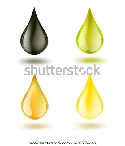 Set of petrol drops on white background. Realistic drops of oil, fuel, or gasoline symbol. Vector illustration