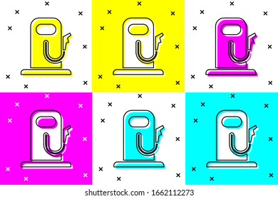 Set Petrol or gas station icon isolated on color background. Car fuel symbol. Gasoline pump.  Vector Illustration