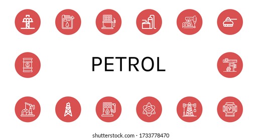 Set of petrol icons. Such as Drop tower, Oil, Fuel, Storage tank, Petroleum, Tank, Oil well, Pumpjack, Atomic energy, Oil rig, Generator, barrel, Gas station , petrol icons