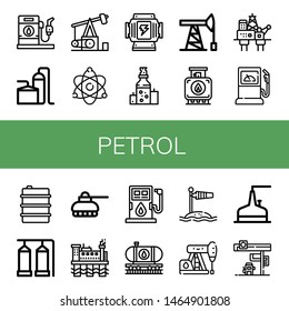 Set of petrol icons such as Gas station, Storage tank, Pumpjack, Atomic energy, Generator, Oil, Oil pump, Tank, Oil rig, Fuel station, Fuel, train, Wind socket, Petroleum , petrol
