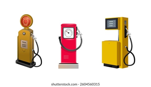 Set of petrol pumps isolated on white background. Vector realistic 3d illustration