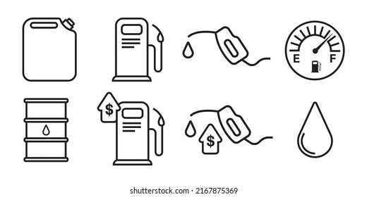 Set of Petrol station line icons. Rising fuel prices icons for web and print isolated on white background