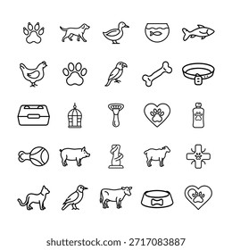 Set von Haustieren und Tieren Linien Symbole.