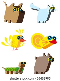 Set of pets cartoons. They are based on cubes.