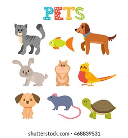 Set of pets. Cute home animals in cartoon style. Vector illustration