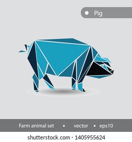 set of pets from the farm. Pig abstract illustration of farm animals, flat image.stylized set with illustrations of animals. abstract silhouettes of a cow, horse, sheep, cat, dog, donkey.