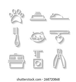 Set of pets flat icons, cat symbols 