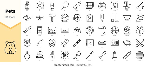 Set of pets Icons. Simple line art style icons pack. Vector illustration