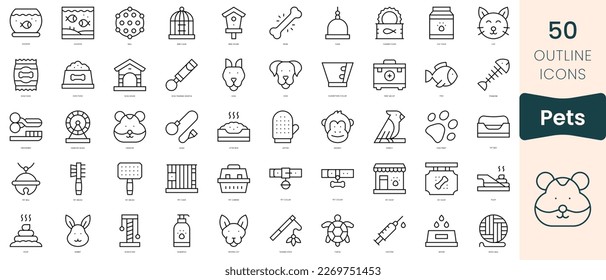 Set of pets icons. Thin linear style icons Pack. Vector Illustration