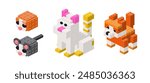 Set of pets in isometry from cubes. Vector illustration