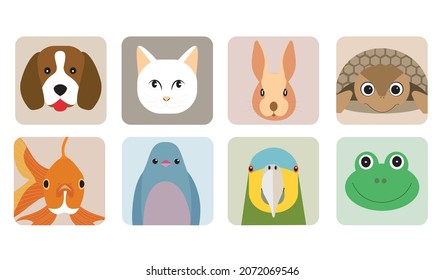 Set of pets portrait  (vector illustration - symbols)