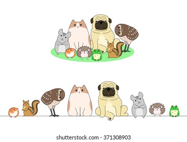 set of pets, a row and a group